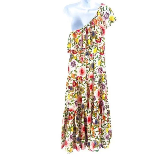 NEW Borgo De Nor Petra One Shoulder Ruffle Midi Dress Tiered Floral Print - Picture 5 of 16